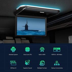 img 3 attached to XTRONS Автомобильный потолочный плеер Android с широким IPS-экраном 17,3 дюйма и видео 8K, встроенными стереодинамиками - Поворотный автомобильный монитор с Bluetooth 5.0, WiFi, HDMI, USB, поддержкой ИК.