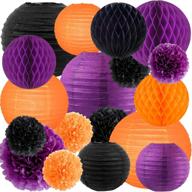 🎃 16pcs halloween party decorations kit - orange black tissue pom pom paper lantern honeycomb ball set for halloween theme party, horror party, trick or treating, and birthday party supplies logo