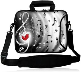 img 4 attached to ❤️ iColor Neoprene Laptop Bag Case Sleeve - 15" Music & Red Heart Design, Shoulder Messenger Bag, Dual Zipper, Notebook Pouch Holder