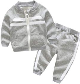 img 1 attached to 👕 Boys' Clothing Set with Toddler Stripe Sweatpants and Pockets