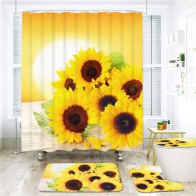 img 2 attached to 🌻 Enhance Your Bathroom Décor with Sunflowers Shower Curtain Sets: Non-Slip Rugs, Toilet Lid Cover and Bath Mat Included! Experience the Beauty of Flower in The Sunset with Durable, Waterproof Sunflowers Shower Curtains, Complete with 12 Hooks.