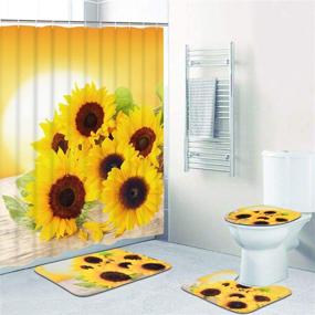 img 3 attached to 🌻 Enhance Your Bathroom Décor with Sunflowers Shower Curtain Sets: Non-Slip Rugs, Toilet Lid Cover and Bath Mat Included! Experience the Beauty of Flower in The Sunset with Durable, Waterproof Sunflowers Shower Curtains, Complete with 12 Hooks.