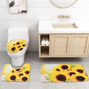 img 1 attached to 🌻 Enhance Your Bathroom Décor with Sunflowers Shower Curtain Sets: Non-Slip Rugs, Toilet Lid Cover and Bath Mat Included! Experience the Beauty of Flower in The Sunset with Durable, Waterproof Sunflowers Shower Curtains, Complete with 12 Hooks.