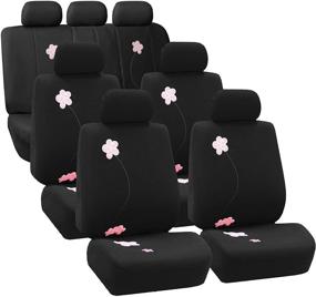 img 4 attached to FH Group Limited TIME ONLY Three Row Floral Design Cloth Car Seat Covers, Airbag Compatible and Split Bench, Black - Fit Most Car, Truck, SUV, or Van - FH-FB053217