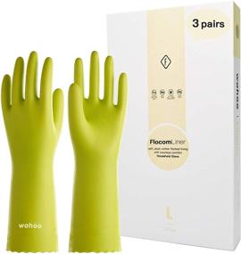 img 4 attached to 🧤 Wahoo 3 Pairs Medium PVC Dishwashing Cleaning Gloves with Cotton Flocked Liner - Skin-Friendly, Reusable, Non-Slip Kitchen Gloves