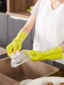 img 2 attached to 🧤 Wahoo 3 Pairs Medium PVC Dishwashing Cleaning Gloves with Cotton Flocked Liner - Skin-Friendly, Reusable, Non-Slip Kitchen Gloves