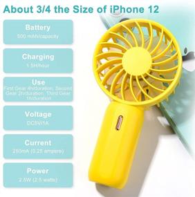 img 1 attached to 🌬️ Volkcam Handheld Mini Fan - Battery Operated Small Personal Portable Fan - Adjustable Speed - USB Rechargeable - For Kids, Girls, Women, Men - Home, Office, Indoor, Outdoor, Travel - Yellow