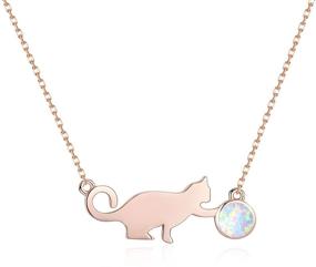 img 4 attached to PRAYMOS Cat Necklace: Exquisite 925 Sterling Silver Synthetic Opal Pendant - Perfect Gift for Cat Lovers