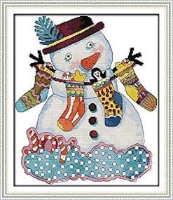 img 1 attached to Happiness Unleashed: DIY Cross Stitch Kit for Kids and Adults - Cartoon Snowman Design, Perfect for Christmas Celebrations (C232 Snowman 3, Size 15''x18'')