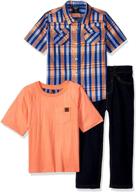 👕 american hawk boys' plaid sport set with t-shirt, creeper, and jeans logo