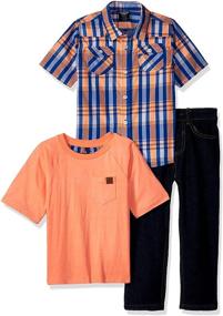 img 2 attached to 👕 American Hawk Boys' Plaid Sport Set with T-Shirt, Creeper, and Jeans