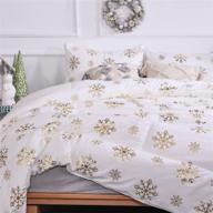 🤍 smoofy snowflake white crystal velvet comforter set - luxury queen size christmas bedding with metallic gold printed pattern logo
