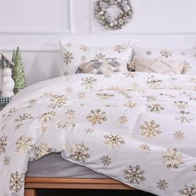 img 4 attached to 🤍 Smoofy Snowflake White Crystal Velvet Comforter Set - Luxury Queen Size Christmas Bedding with Metallic Gold Printed Pattern