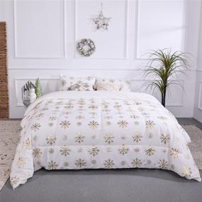 img 2 attached to 🤍 Smoofy Snowflake White Crystal Velvet Comforter Set - Luxury Queen Size Christmas Bedding with Metallic Gold Printed Pattern