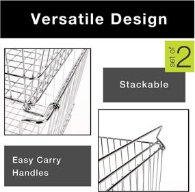 img 1 attached to 📦 Set of 2 Large Smart Design Stacking Basket Organizers with Handles - Metal Wire Steel - Safe Storage Bin for Food, Fruits, Produce, and Vegetables - Stackable Pantry Counter Stand Rack - 12.63 x 8.5 Inch - Kitchen - Chrome