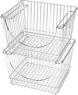 📦 set of 2 large smart design stacking basket organizers with handles - metal wire steel - safe storage bin for food, fruits, produce, and vegetables - stackable pantry counter stand rack - 12.63 x 8.5 inch - kitchen - chrome логотип