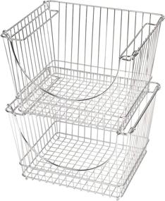 img 4 attached to 📦 Set of 2 Large Smart Design Stacking Basket Organizers with Handles - Metal Wire Steel - Safe Storage Bin for Food, Fruits, Produce, and Vegetables - Stackable Pantry Counter Stand Rack - 12.63 x 8.5 Inch - Kitchen - Chrome