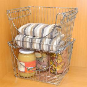 img 3 attached to 📦 Set of 2 Large Smart Design Stacking Basket Organizers with Handles - Metal Wire Steel - Safe Storage Bin for Food, Fruits, Produce, and Vegetables - Stackable Pantry Counter Stand Rack - 12.63 x 8.5 Inch - Kitchen - Chrome