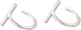 img 3 attached to 📏 925 Sterling Silver T Bar Half 18G Huggie Hoop Cuff Stud Earrings - Minimalist Mini Stick, Small Hoops Nose Rings for Women, Men & Sensitive Ears - Geometric Piercing Studs for Cartilage, Tragus & Fashion