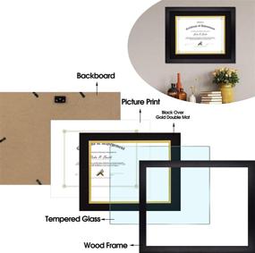 img 1 attached to 🖼️ Golden State Art 11x14 Certificate & Document Wood Frame - Fits 8.5x11 Photos, with Real Glass (Black/Black Over Gold Double Mat) - Set of 1