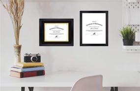 img 2 attached to 🖼️ Golden State Art 11x14 Certificate & Document Wood Frame - Fits 8.5x11 Photos, with Real Glass (Black/Black Over Gold Double Mat) - Set of 1