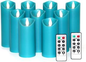 img 1 attached to Kitch Aroma Teal Flameless Candles: Battery Operated LED Pillar Candles with Moving Flame Wick for Seasonal & Festival Home Decor