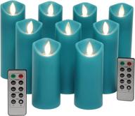 kitch aroma teal flameless candles: battery operated led pillar candles with moving flame wick for seasonal & festival home decor логотип