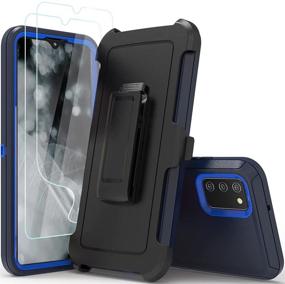 img 3 attached to Rugged Shockproof Case for Samsung Galaxy A02s - Full 📱 Body Protection with Screen Protectors, Belt Clip Holster & Kickstand (Blue)