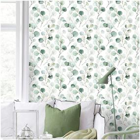 img 2 attached to 🌿 HaokHome 93044 Green/White Eucalyptus Leaf Peel and Stick Wallpaper: Enhance Your Home and Nursery Décor with this Stunning 17.7in x 9.8ft Wall Mural