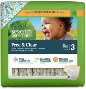 img 4 attached to 👶 Seventh Generation Free & Clear Size 3 Baby Diapers for Sensitive Skin - 31 Count