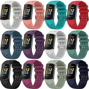 img 4 attached to 💪 Surundo 12 Pack Sport Bands for Fitbit Charge 5: Adjustable, Breathable Silicone Replacement Wristbands for Enhanced Fitness Tracking