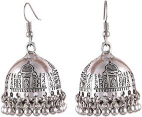 img 2 attached to 🏰 Saissa Silver Tone Oxidized Metal Taj Mahal Bollywood Jhumka Earrings - Indian Jewelry for Girls and Women