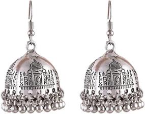 img 4 attached to 🏰 Saissa Silver Tone Oxidized Metal Taj Mahal Bollywood Jhumka Earrings - Indian Jewelry for Girls and Women