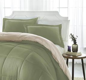 img 1 attached to 🛏️ ienjoy Reversible Down Alternative Twin Comforter Set - Sage/Ivory - Home Collection