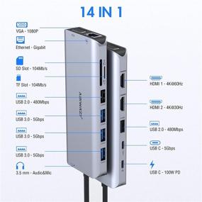 img 3 attached to 💻 USB-C Docking Station Triple Display HDMI Adapter Hub for Dell XPS 13/15, Lenovo Yoga, HP x360 - Dual HDMI, VGA, Ethernet, 3 USB 3.0, 2 USB 2.0, PD, USB C Port, SD/TF, Audio