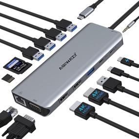 img 4 attached to 💻 USB-C Docking Station Triple Display HDMI Adapter Hub for Dell XPS 13/15, Lenovo Yoga, HP x360 - Dual HDMI, VGA, Ethernet, 3 USB 3.0, 2 USB 2.0, PD, USB C Port, SD/TF, Audio