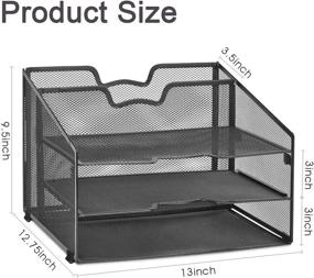 img 2 attached to Meshist Wire Mesh Desk Organizer: Collapsible Desktop File 🗄️ Organizer with 3 Paper Letter Trays and Vertical Compartment - Black