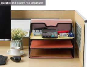 img 3 attached to Meshist Wire Mesh Desk Organizer: Collapsible Desktop File 🗄️ Organizer with 3 Paper Letter Trays and Vertical Compartment - Black