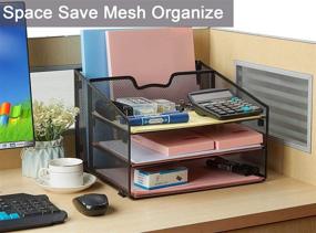 img 1 attached to Meshist Wire Mesh Desk Organizer: Collapsible Desktop File 🗄️ Organizer with 3 Paper Letter Trays and Vertical Compartment - Black