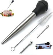 🦃 stainless steel turkey baster with cleaning brush, marinade needles, and baster syringe for cooking - black color logo