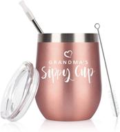 🌹 rose gold gifts for grandma: grandma's sippy cup wine tumbler with lid - 12 oz insulated stainless steel tumbler with straw for birthday, mother's day, best grandma nana логотип