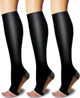 🧦 copper compression socks: 3 pairs of open-toe toeless compression socks for women and men (black - l/xl size) логотип