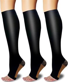 img 4 attached to 🧦 Copper Compression Socks: 3 Pairs of Open-Toe Toeless Compression Socks for Women and Men (Black - L/XL Size)