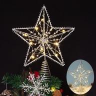 ⭐ sparkling silver christmas tree topper: exquisite beads & 10 warm led lights for festive indoor decor (five-point hollow star) logo