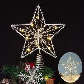 img 4 attached to ⭐ Sparkling Silver Christmas Tree Topper: Exquisite Beads & 10 Warm LED Lights for Festive Indoor Decor (Five-Point Hollow Star)