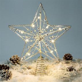 img 2 attached to ⭐ Sparkling Silver Christmas Tree Topper: Exquisite Beads & 10 Warm LED Lights for Festive Indoor Decor (Five-Point Hollow Star)