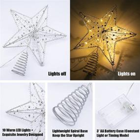 img 3 attached to ⭐ Sparkling Silver Christmas Tree Topper: Exquisite Beads & 10 Warm LED Lights for Festive Indoor Decor (Five-Point Hollow Star)