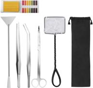 luxiv aquarium aquascape tools kit - 6 in 1 stainless steel tweezers, scissors, spatula for aquatic plant aquascaping in fish tank - includes fishing net & 80p ph paper логотип