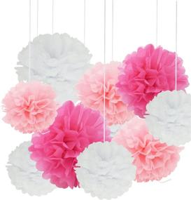 img 3 attached to 🎉 24pcs Craft Paper Tissue Pom Poms, Doubletwo Ceiling Decor Wall Decor; 12inches 10inches 8inches Hanging Paper Pom-poms Flower Ball Wedding Party Outdoor Decoration Flowers Craft Kit - Pink White