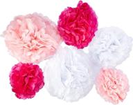 🎉 24pcs craft paper tissue pom poms, doubletwo ceiling decor wall decor; 12inches 10inches 8inches hanging paper pom-poms flower ball wedding party outdoor decoration flowers craft kit - pink white logo